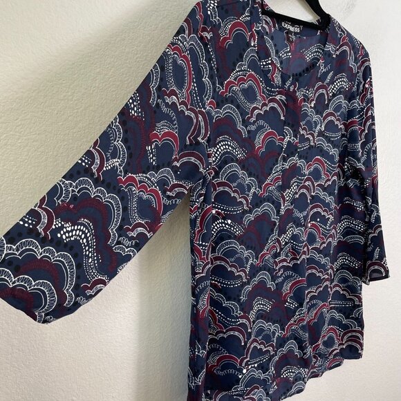 NEW $49 Express Womens Medium Printed Popover Blouse 3/4 Sleeve Shirt Top - Picture 5 of 9